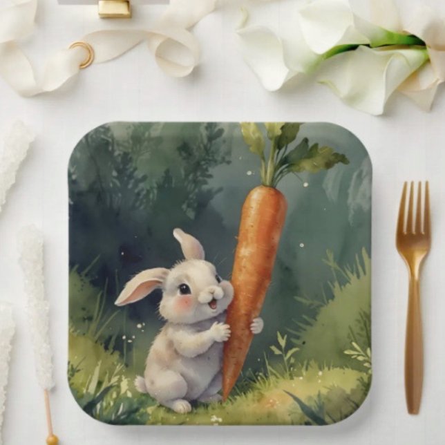 Plato De Papel Sueños de conejitos en Meadow: Whimsical Paper Pla (Subido por el creador)