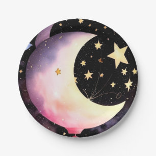 Plato De Papel Sueños de luna y estrellas: ducha celestial de beb