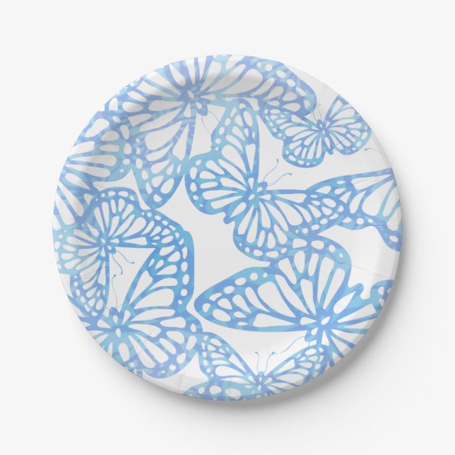 Plato De Papel Sueños de mariposa (azul) (Anverso)