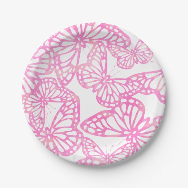 Plato De Papel Sueños de mariposa (rosa) (Anverso)