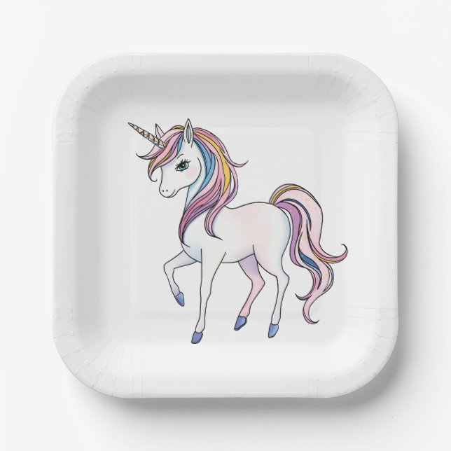 Plato De Papel Sueños de unicornio mágicos - Diseño de fantasía c (Anverso)