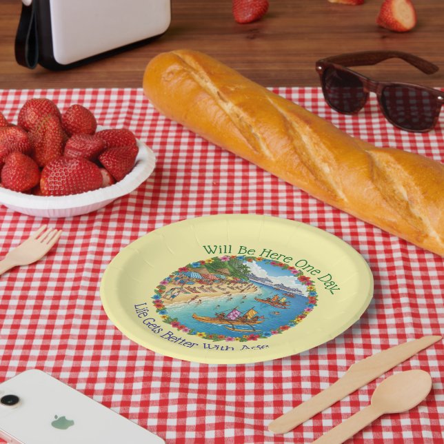 Plato De Papel Sueños de Vacaciones Tropicales (Picnic)