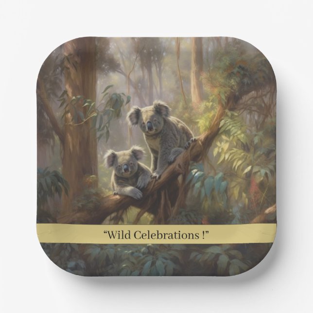 Plato De Papel Sueños del bosque Koala, personalizado (Anverso)