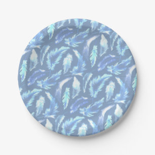 Plato De Papel sueños dulces - plumas de color azul claro :