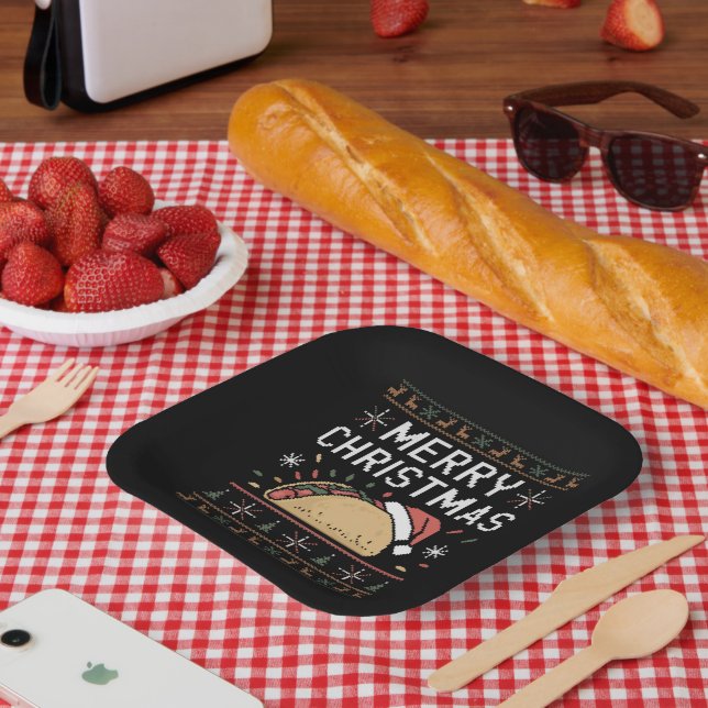 Plato De Papel Suéter de navidad feo ilumina a Navidades de Santa (Picnic)