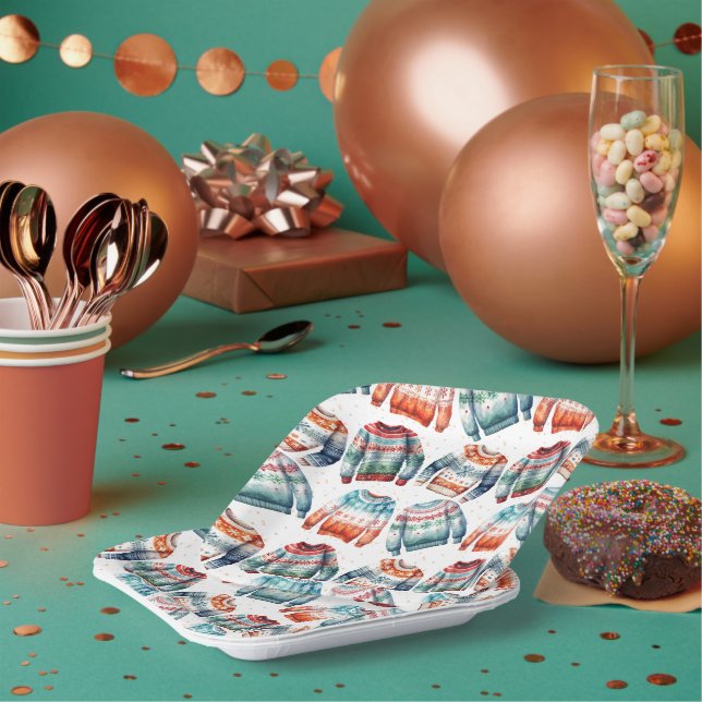 Plato De Papel Suéter de Navidades feos (Multi)