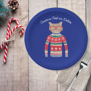 Plato De Papel Suéter feo divertido del navidad, amante de