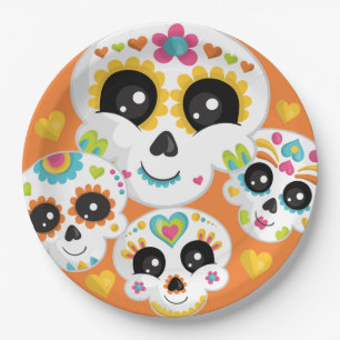 Plato De Papel Sugar Skull Dia de La Muerte Halloween Cumpleaños