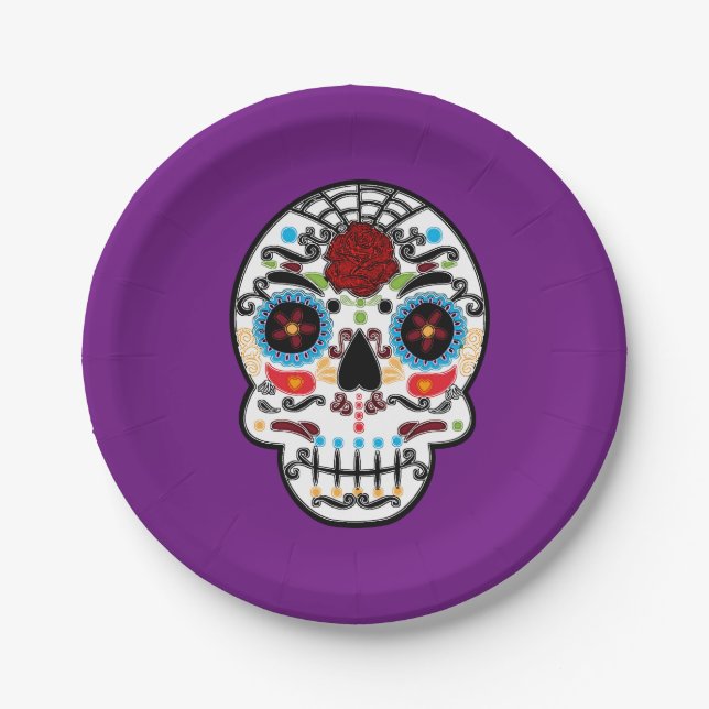 Plato De Papel Sugar Skull Fiesta de Skeleton Español Mexicano (Anverso)