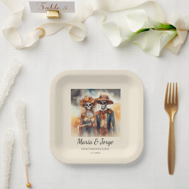 Plato De Papel Sugar Skull Novedades, personalizado (Boda)