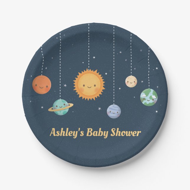 Plato De Papel Suministros de Baby Shower de espacio de sol y pla (Anverso)