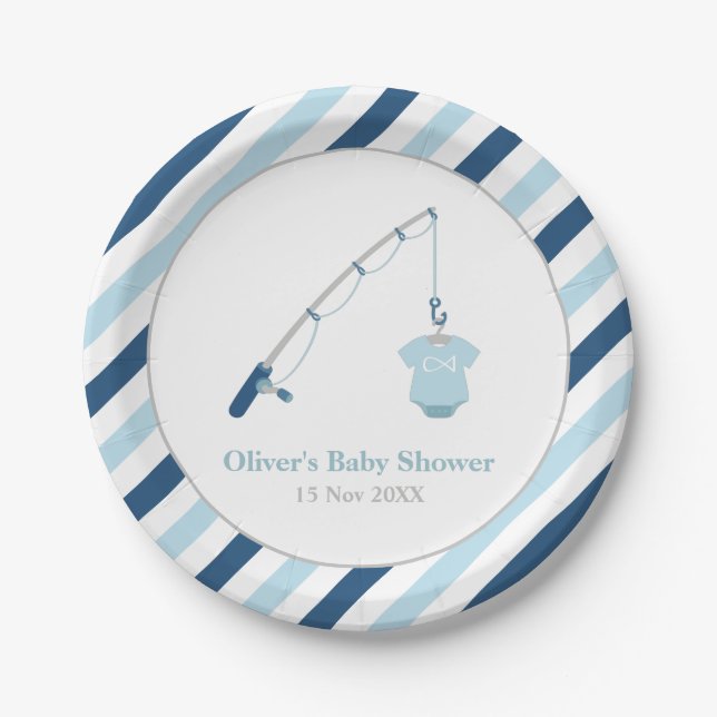 Plato De Papel Suministros de Baby Shower modernos y de pesca art (Anverso)