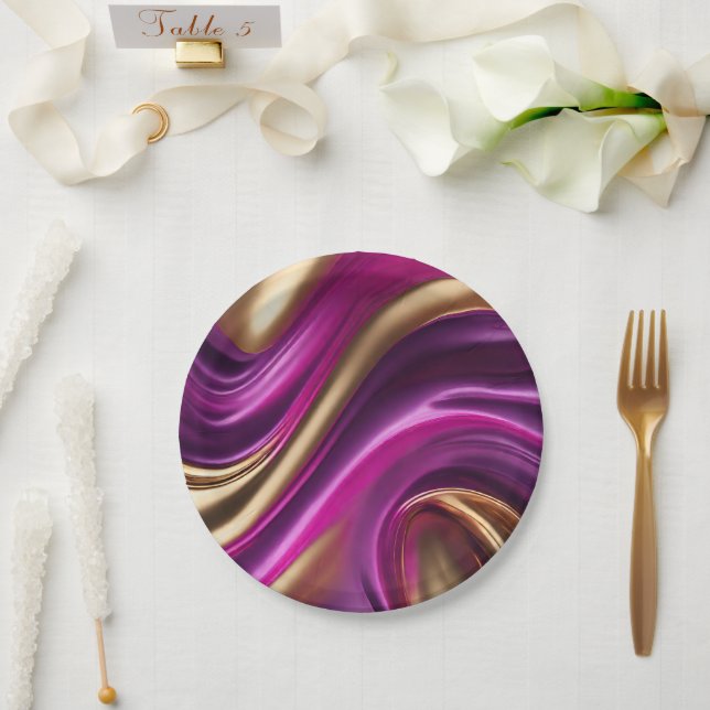 Plato De Papel Suministros de Fiesta modernos - rosa morado y oro (Boda)