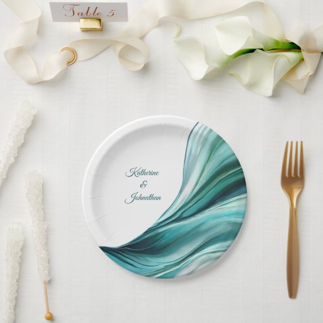 Plato De Papel Suministros de Fiesta modernos-verde esmeralda- (Boda)