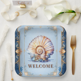 Plato De Papel Suministros de picnic de playa con tema de conchas