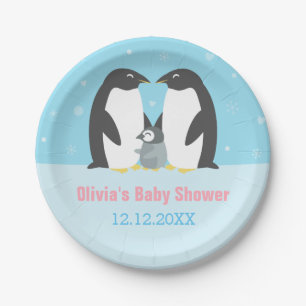 Plato De Papel Suministros para Baby Shower de Familia de Pingüin