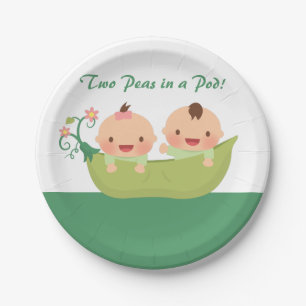 Plato De Papel Suministros para Baby Shower de Gemelos 'Guisantes