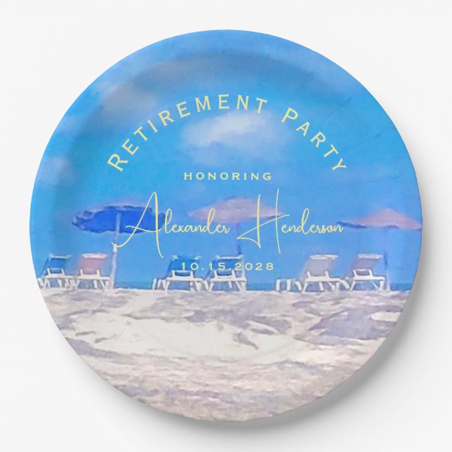 Plato De Papel Summer Beach Retirement Party (Anverso)