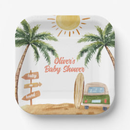 Plato De Papel Summer Boho Surf Beach Van Baby Shower