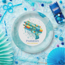 Plato De Papel Summer Boy Birday Water Gun Personalizado