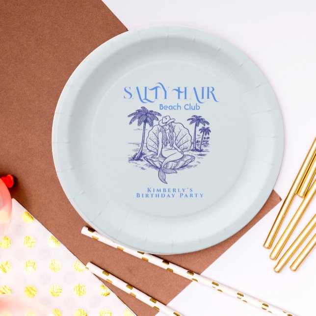 Plato De Papel Summer Coastal Blue Mermaid Cowgirl Birthday Party (Subido por el creador)