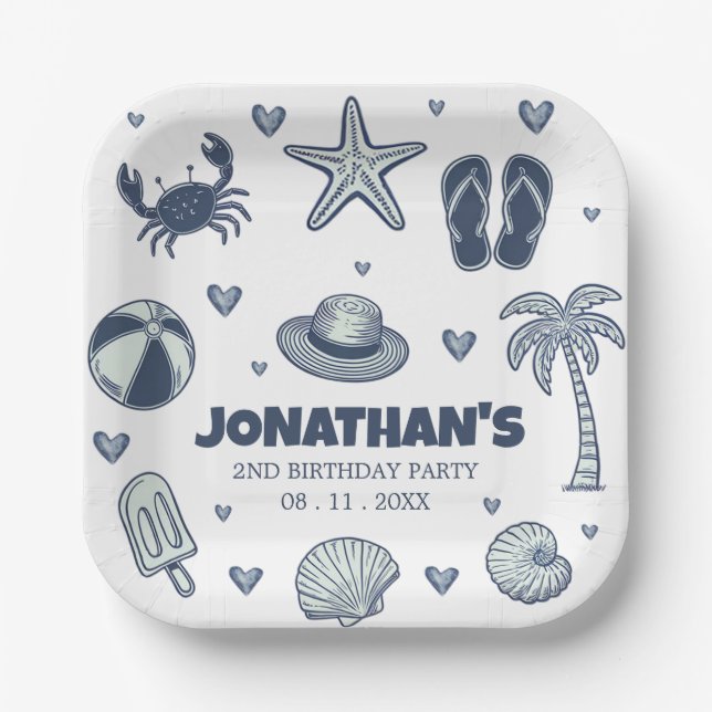 Plato De Papel Summer Crab Popsicle Seashell Ball Birthday Party  (Anverso)