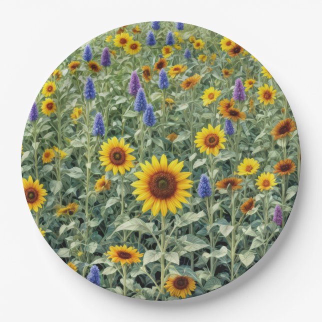 Plato De Papel Summer Field of Sunflowers and Wildflowers (Anverso)
