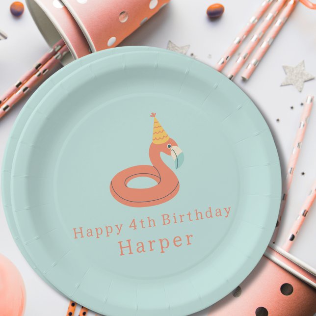 Plato De Papel summer flamingo float kids birthday pool party (flamingo happy birthday pool party modern paper plates paper party products & supplies)