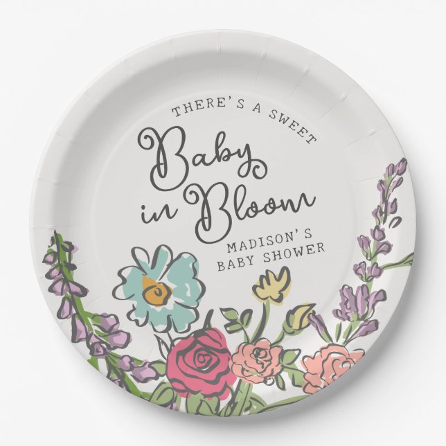 Plato De Papel Summer Garden Fiesta Bright Floral Baby Shower (Anverso)