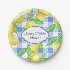 Plato De Papel Summer Lemon Gingham Birthday