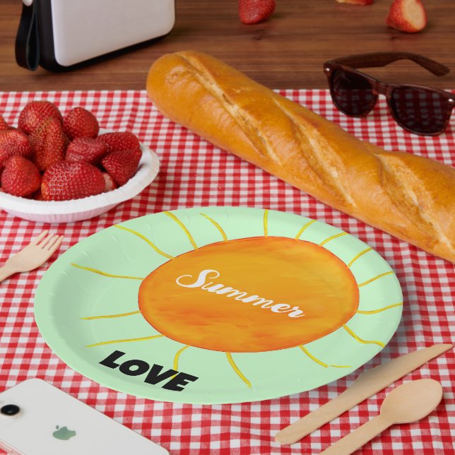 Plato De Papel Summer Love Naranja amarillo Sun Green (Picnic)