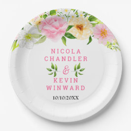 Plato De Papel Summer Pink and Yellow Flowers and Foliage Wedding