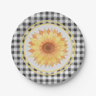 Plato De Papel Summer Sunflower Gingham Picnic
