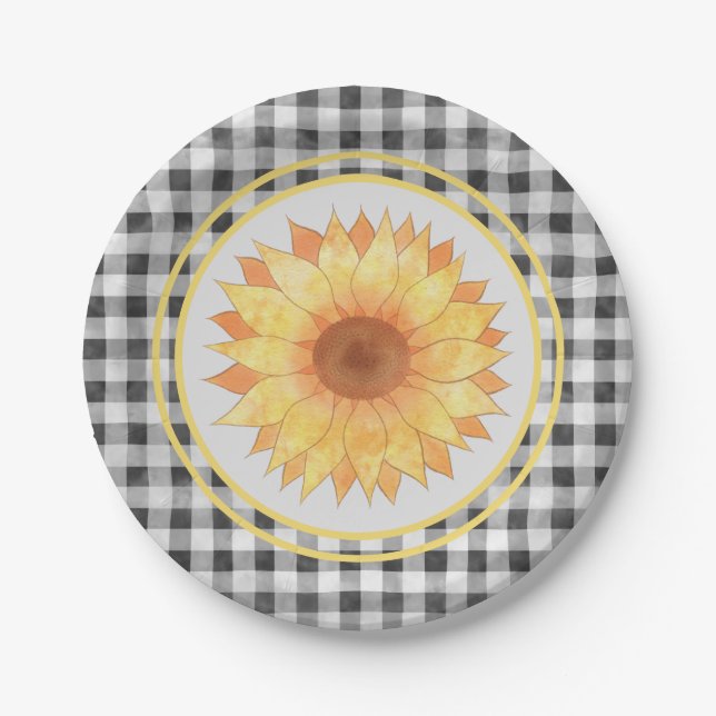 Plato De Papel Summer Sunflower Gingham Picnic (Anverso)