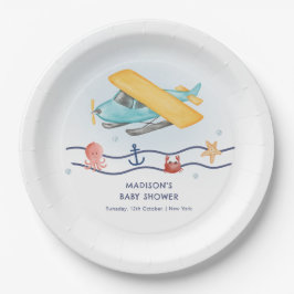Plato De Papel Summer Travel Adventure Sea Airplane Baby Shower