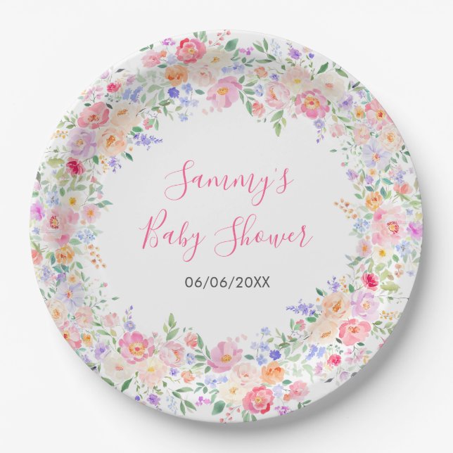 Plato De Papel Summer Wildflowers Floral Baby Shower (Anverso)