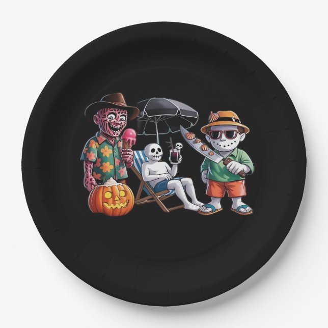 Plato De Papel Summerween - Playa Summerween - Bruja Summerween - (Anverso)