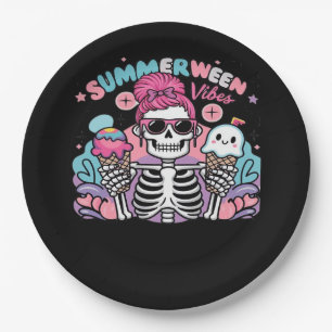 Plato De Papel Summerween Vibes Skeleton IceCream vacaciones de v
