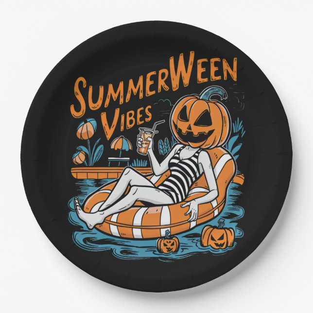 Plato De Papel Summerween Vibes Spookone Summer Pumpkin Cute (Anverso)
