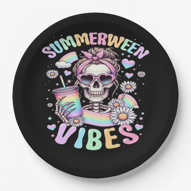 Plato De Papel Summerween Vibes Sweet Skeleton Girl Summer Hallow (Anverso)