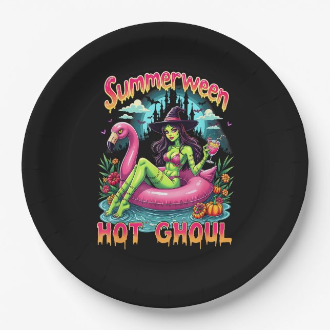 Plato De Papel Summerween Witch Vibes Vacation Halloween Funny Pa (Anverso)