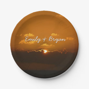 Plato De Papel Sun Behind Clouds I Naranja Sunset Photo