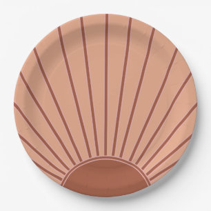 Plato De Papel Sun Earth Tones Sunrise Brown Rust Retro Sunshine