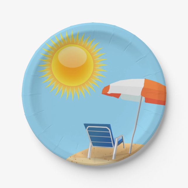 Plato De Papel Sun y parasol de playa (Anverso)