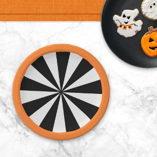 Plato De Papel Sunburst de Halloween blanco Naranja negro