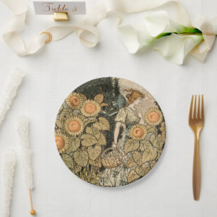 Plato De Papel Sunflower Art Nouveau Garden Grasset Mujer