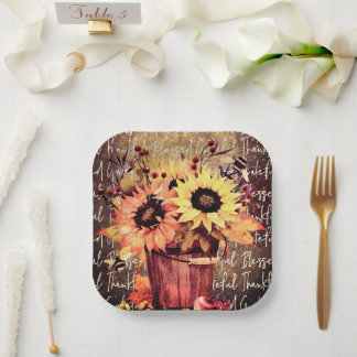 Plato De Papel Sunflower Blessings Gratitude Acción de Gracias
