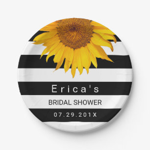 Plato De Papel Sunflower Bridal Shower Modernas Rayas Blancas Neg
