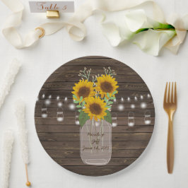 Plato De Papel Sunflower Country Wood Mason Jar Boda