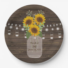 Plato De Papel Sunflower Country Wood Mason Jar Boda